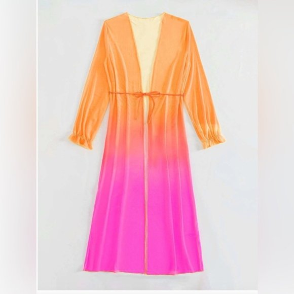 Cover Up Ombre Mesh Tie Front Kimono - Picture 3 of 5